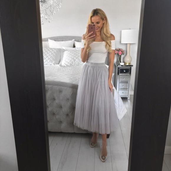 Long Maxi Tulle Grey Tulle Skirt - Picture 6 of 8